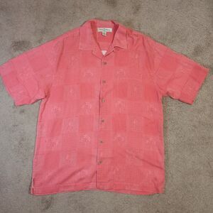 Tommy Bahama Tropical Shirt Mens Medium 100% Silk Button Up Shirt Embroidered